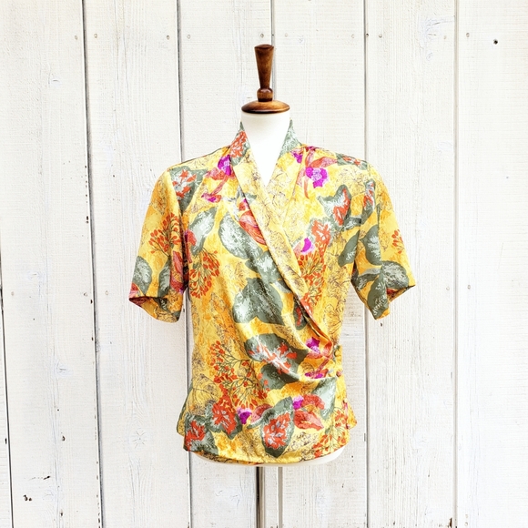 Vintage Tops - Vintage 80s Nicola Floral Print Blouse Top Size 10